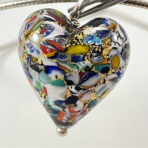 Dyadema Bronze Italy 925 Sterling Silver Murano Glass Heart Necklace Pendant
